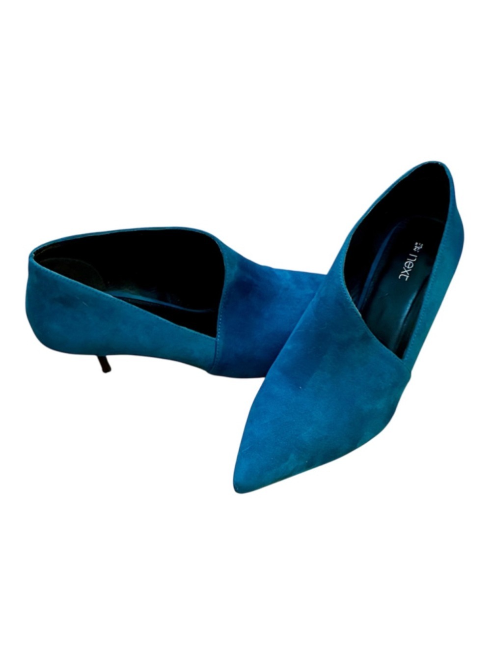 Next Teal Blue Suede Pointed Toe V-Cut Kitten Heel Ankle Booties Size US 9 - Picture 8 of 10